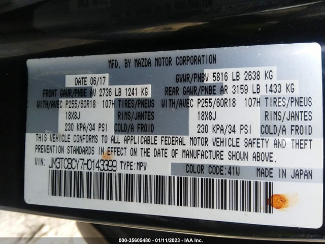 2017 Mazda CX-9, VIN: JM3TCBCY7H0143399