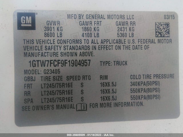 2015 GMC Savana, VIN: 1GTW7FCF9F1904957
