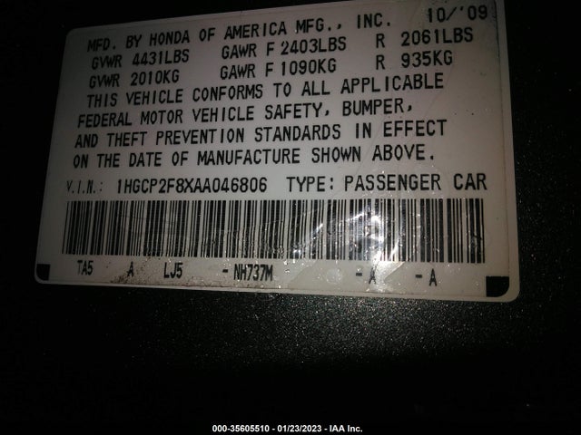 Honda Accord Sdn Ex-l 2010 1HGCP2F8XAA046806 Image 11