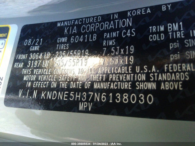 2022 Kia Carnival, VIN: KNDNE5H37N6138030
