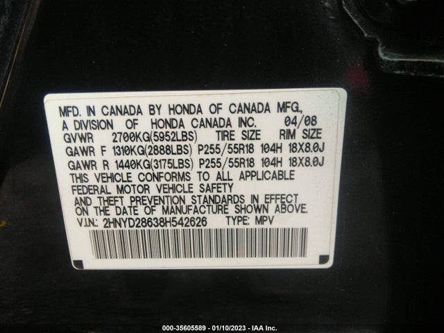 2HNYD28638H542626 Acura Mdx Tech/pwr Tail Gate