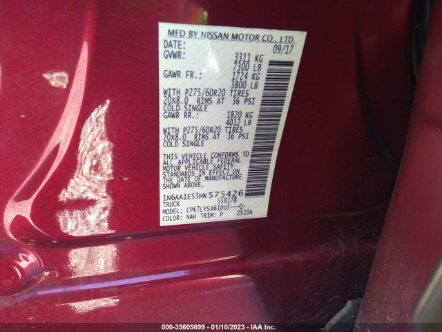 2017 Nissan Titan, VIN: 1N6AA1E53HN575426