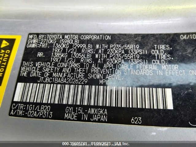 JTJBC1BA8A2026229 Lexus RX 450H