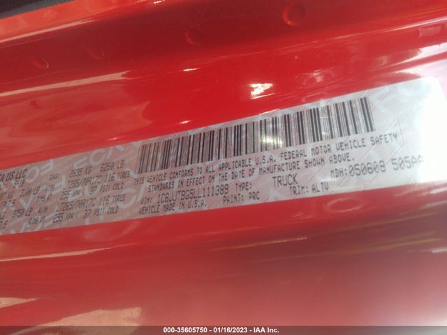 2020 Jeep Gladiator, VIN: 1C6JJTBG5LL111389
