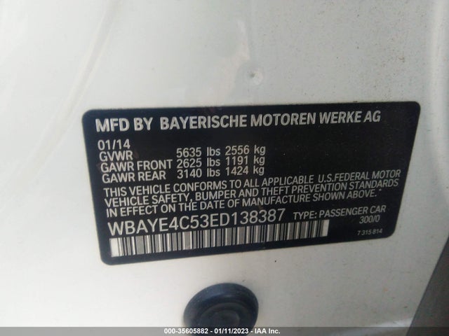 2014 BMW 7 Series, VIN: WBAYE4C53ED138387