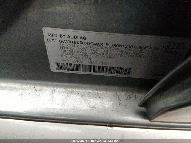 2011 AUDI A4 2.0T PREMIUM PLUS VIN: WAUWFAFL7BA176067