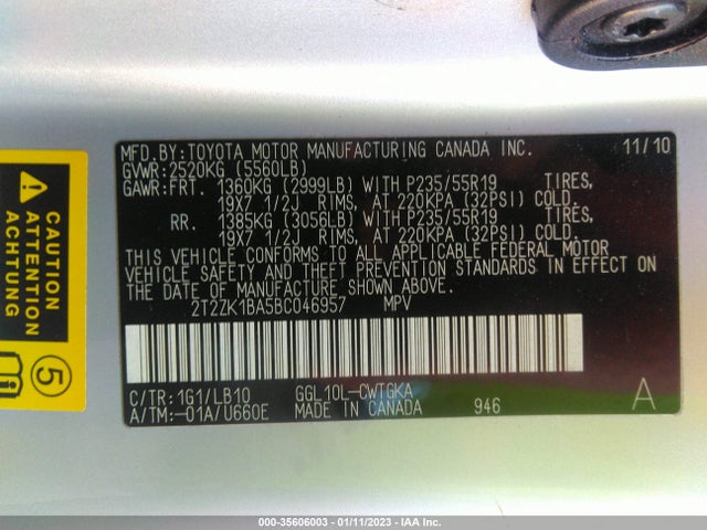 Lexus RX 350 2011 2T2ZK1BA5BC046957 Image 11