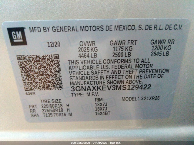 Chevrolet EQUINOX LT 2021 3GNAXKEV3MS129422 Image 9