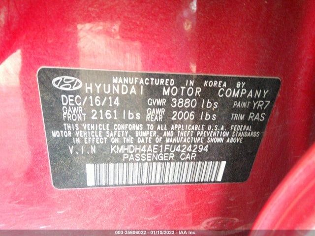 2015 Hyundai Elantra, VIN: KMHDH4AE1FU424294