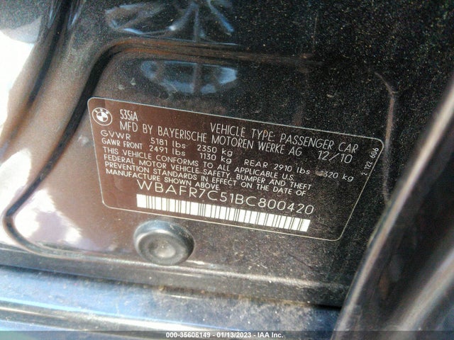 BMW 5 Series 535i 2011 WBAFR7C51BC800420 Image 9