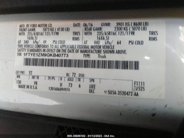 2016 Ford Transit, VIN: 1FTYE1ZM9GKB40773
