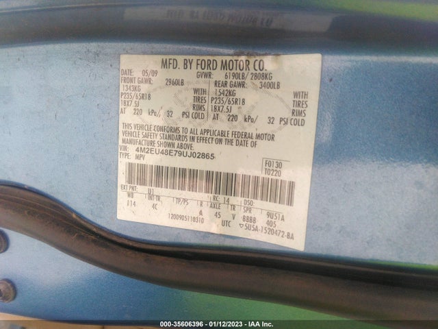 2009 MERCURY MOUNTAINEER PREMIER VIN: 4M2EU48E79UJ02865