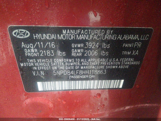 2017 HYUNDAI ELANTRA VALUE EDITION VIN: 5NPD84LF8HH118863
