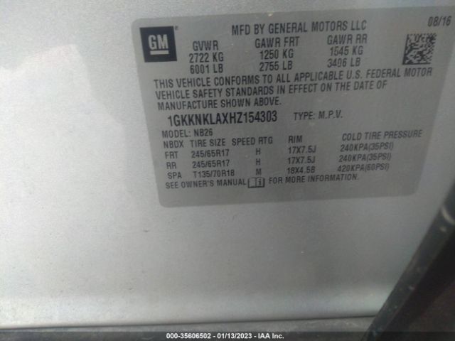 1GKKNKLAXHZ154303 GMC ACADIA SLE