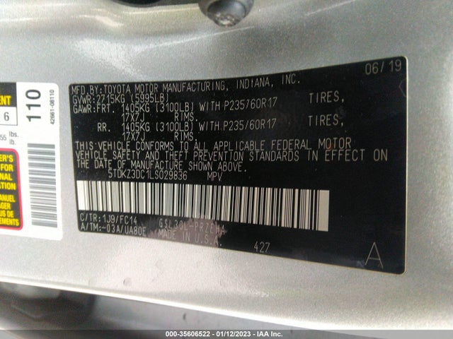 2020 Toyota Sienna, VIN: 5TDKZ3DC1LS029836
