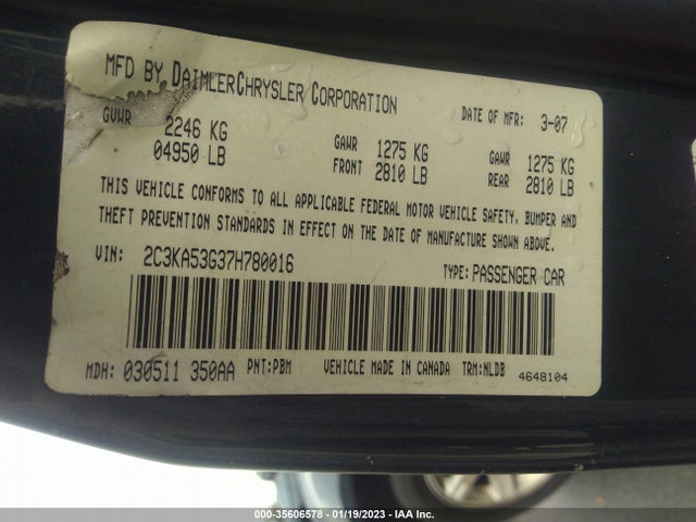 2007 CHRYSLER 300 TOURING VIN: 2C3KA53G37H780016
