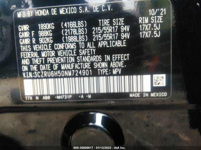 2022 HONDA HR-V EX VIN: 3CZRU6H50NM724901