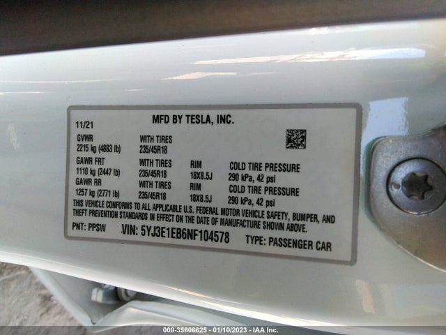 Tesla Model 3 Long Range 2022 5YJ3E1EB6NF104578 Image 10