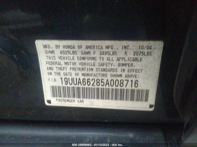Acura TL 2005 19UUA66285A008716 Image 9