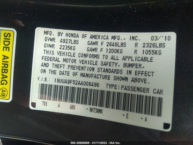 2010 ACURA TL TECH VIN: 19UUA9F52AA006496