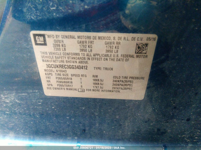 2016 Chevrolet Silverado 1500, VIN: 3GCUKREC3GG343412