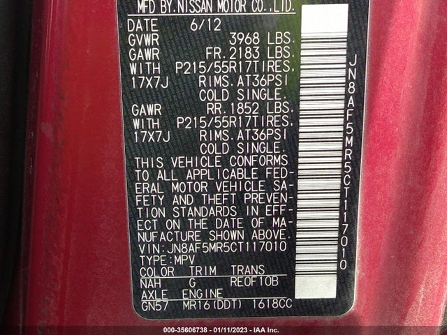 2012 NISSAN JUKE SV VIN: JN8AF5MR5CT117010