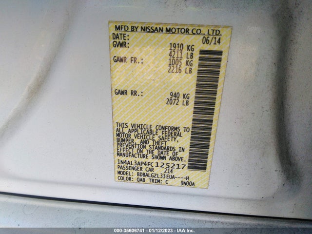 2015 Nissan Altima, VIN: 1N4AL3AP4FC125217