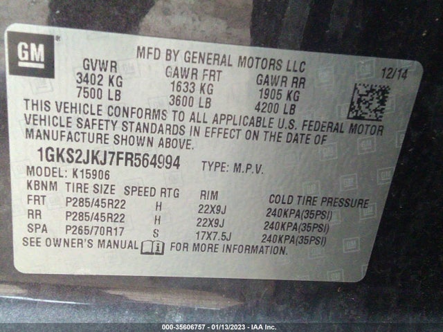 GMC YUKON XL DENALI 2015 1GKS2JKJ7FR564994 Image 9