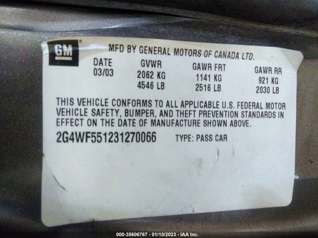2003 BUICK REGAL GS VIN: 2G4WF551231270066
