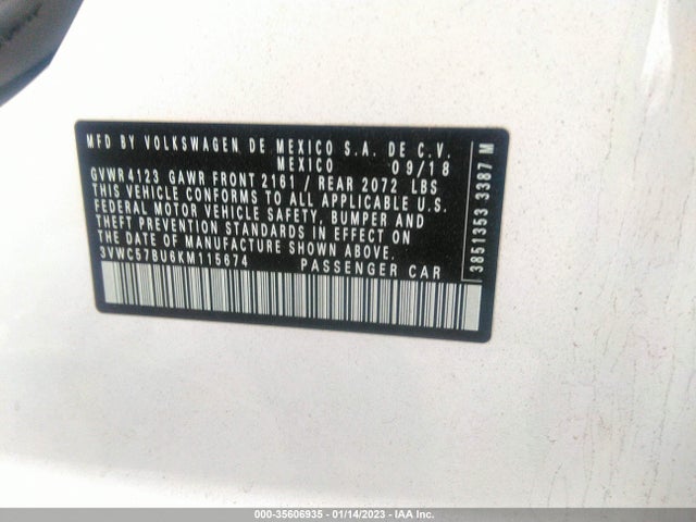 3VWC57BU6KM115674 Volkswagen Jetta S/se/r-line