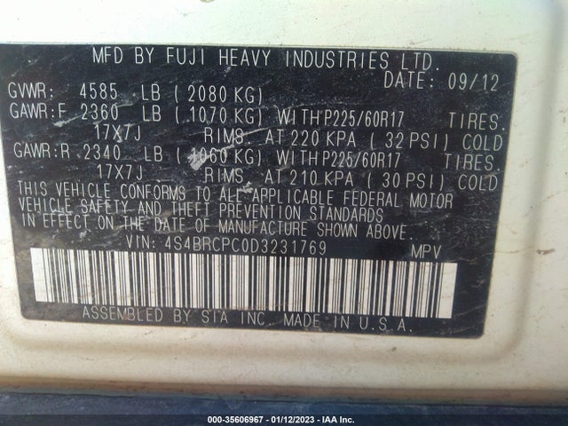 Subaru Outback 2.5i Limited 2013 4S4BRCPC0D3231769 Image 10