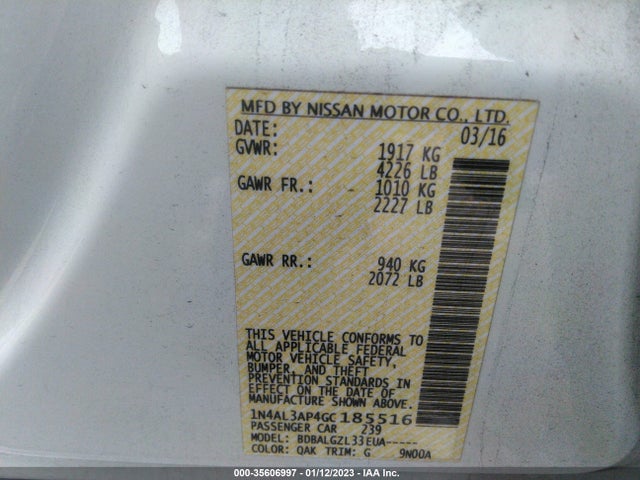 2016 NISSAN ALTIMA 2.5 VIN: 1N4AL3AP4GC185516