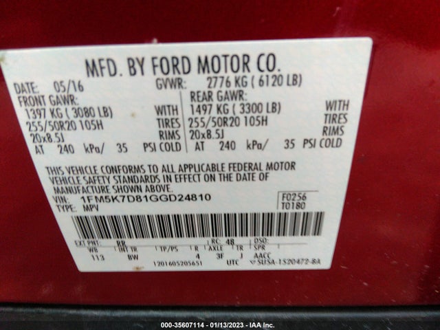2016 Ford Explorer, VIN: 1FM5K7D81GGD24810