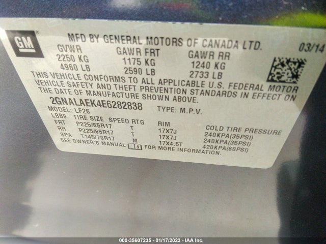 2014 CHEVROLET EQUINOX LS VIN: 2GNALAEK4E6282838