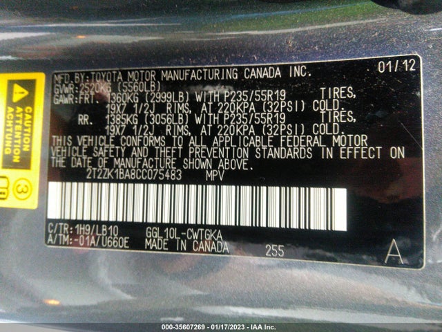 2T2ZK1BA8CC075483 Lexus RX 350