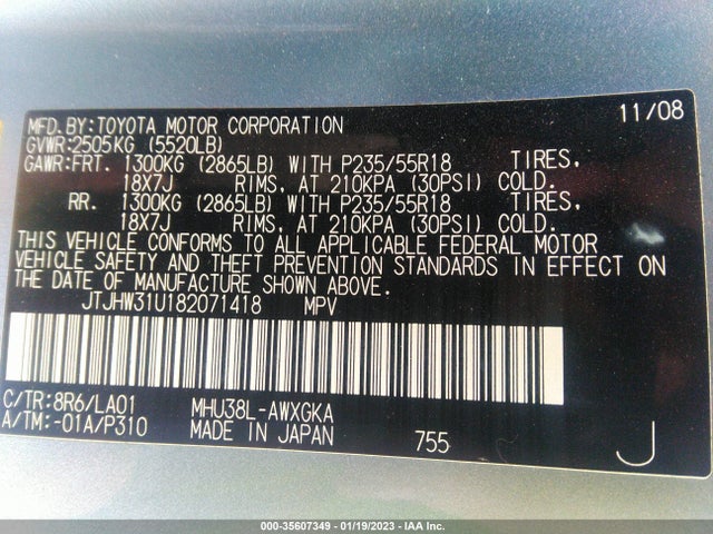 JTJHW31U182071418 Lexus RX 400H
