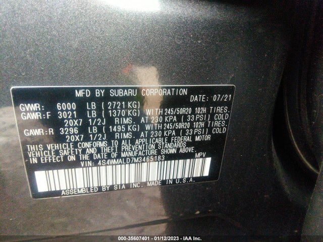 2021 Subaru Ascent, VIN: 4S4WMALD7M3465183