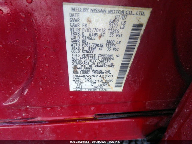 Nissan Titan Se 2007 1N6AA07A57N242261 Image 10