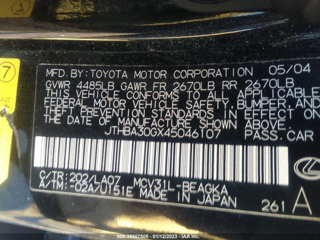 2004 LEXUS ES 330 VIN: JTHBA30GX45046107