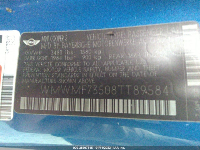 WMWMF73508TT89584 Mini COOPER HARDTOP