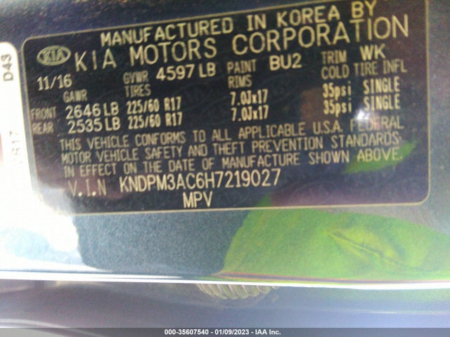 2017 Kia Sportage, VIN: KNDPM3AC6H7219027