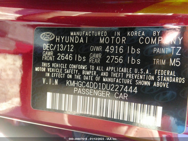 Aukcja sprzedaży 2013 Hyundai Genesis 3.8l, vin: KMHGC4DD1DU227444, numer aukcji: 35607615