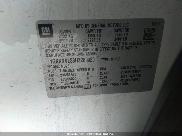 2017 GMC Acadia, VIN: 1GKKNVLS3HZ280920