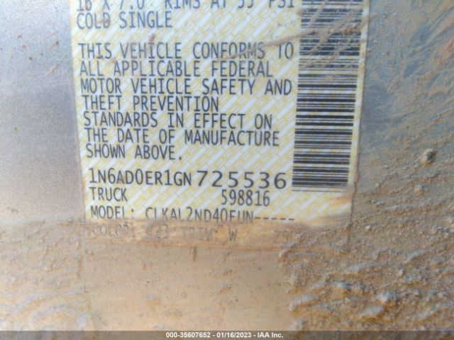 1N6AD0ER1GN725536 Nissan Frontier S/sv/desert Runner/sl
