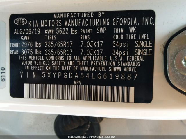 5XYPGDA54LG619887 KIA Sorento Lx V6