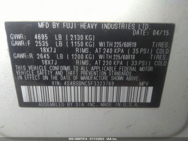4S4BSBNC5F3323769 Subaru Outback 2.5i Limited