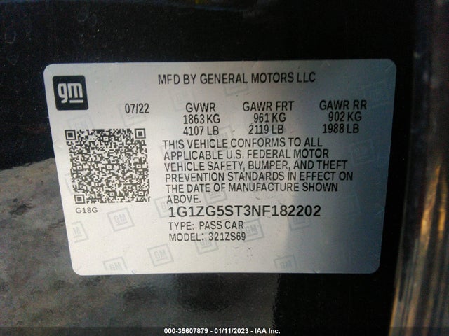 2022 Chevrolet Malibu, VIN: 1G1ZG5ST3NF182202
