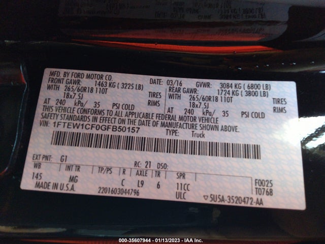 2016 Ford F-150, VIN: 1FTEW1CF0GFB50157