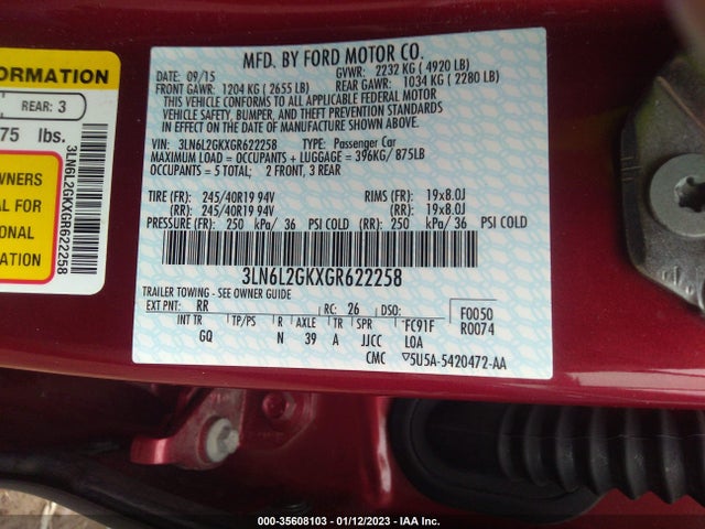 Lincoln MKZ 2016 3LN6L2GKXGR622258 Image 9