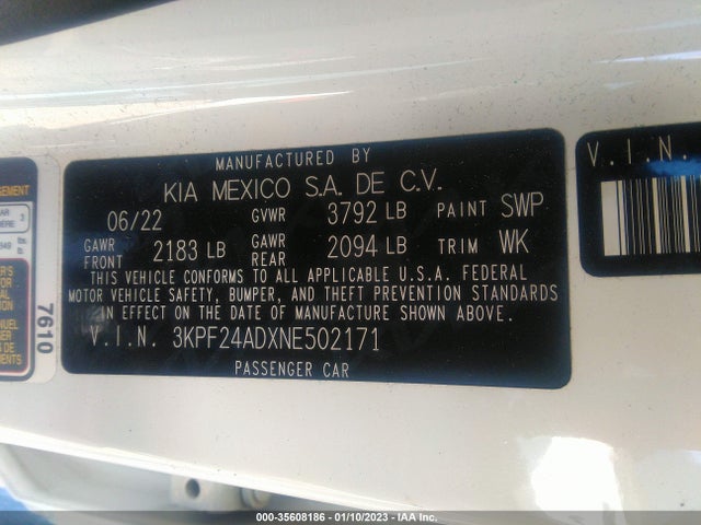 2022 Kia Forte, VIN: 3KPF24ADXNE502171